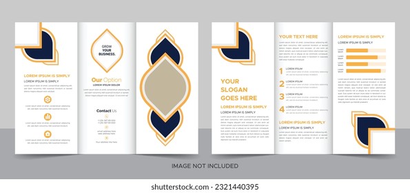 Business Brochure Template in Tri Fold Layout. Corporate Design Leaflet with Replaceable Image Shape.