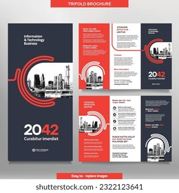 Business Brochure Template in Tri Fold Layout. Corporate Design Leaflet with replacable image.