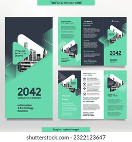Business Brochure Template in Tri Fold Layout. Corporate Design Leaflet with replacable image.