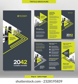 Business Brochure Template in Tri Fold Layout. Corporate Design Leaflet with replacable image.