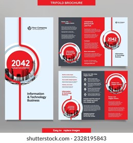 Business Brochure Template in Tri Fold Layout. Corporate Design Leaflet with replacable image.