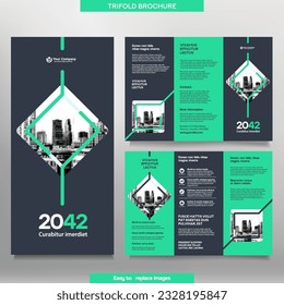 Business Brochure Template in Tri Fold Layout. Corporate Design Leaflet with replacable image.