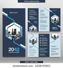 Business Brochure Template in Tri Fold Layout. Corporate Design Leaflet with replacable image.