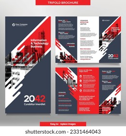 Business Brochure Template in Tri Fold Layout. Corporate Design Leaflet with replacable image.