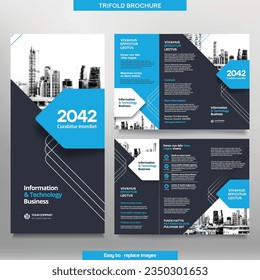 Business Brochure Template in Tri Fold Layout. Corporate Design Leaflet with replacable image.