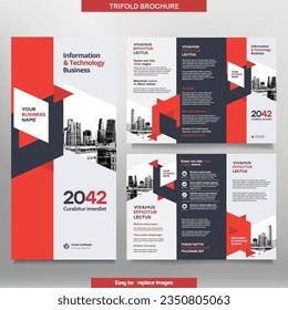 Business Brochure Template in Tri Fold Layout. Corporate Design Leaflet with replacable image.