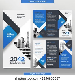 Business Brochure Template in Tri Fold Layout. Corporate Design Leaflet with replacable image.