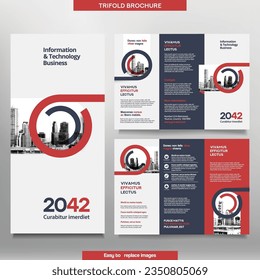 Business Brochure Template in Tri Fold Layout. Corporate Design Leaflet with replacable image.