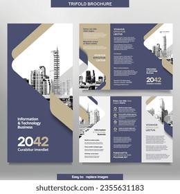 Business Brochure Template in Tri Fold Layout. Corporate Design Leaflet with replaceable image.