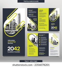 Business Brochure Template in Tri Fold Layout. Corporate Design Leaflet with replaceable image.