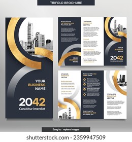 Business Brochure Template in Tri Fold Layout. Corporate Design Leaflet with replaceable image.