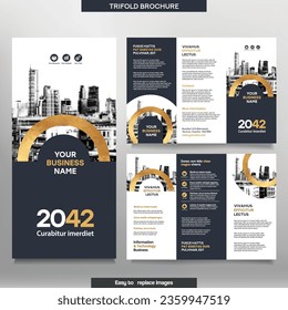 Business Brochure Template in Tri Fold Layout. Corporate Design Leaflet with replaceable image.