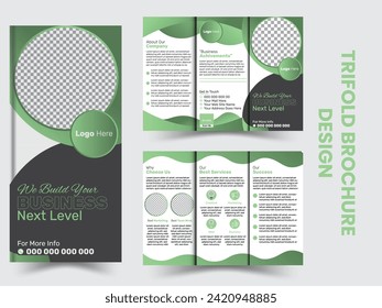 Business Brochure Template in Tri Fold Layout. Corporate Design Leaflet with replicable image