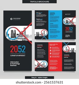 Business Brochure Template in Tri Fold Layout. Corporate Design Leaflet with replaceable image.