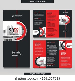 Business Brochure Template in Tri Fold Layout. Corporate Design Leaflet with replaceable image.