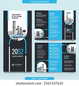 Business Brochure Template in Tri Fold Layout. Corporate Design Leaflet with replaceable image.