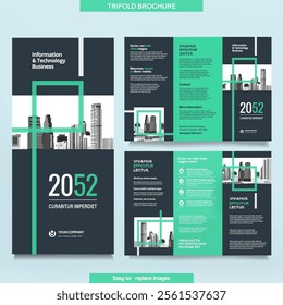 Business Brochure Template in Tri Fold Layout. Corporate Design Leaflet with replaceable image.