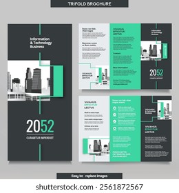 Business Brochure Template in Tri Fold Layout. Corporate Design Leaflet with replaceable image.