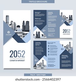 Business Brochure Template in Tri Fold Layout. Corporate Design Leaflet with replaceable image.