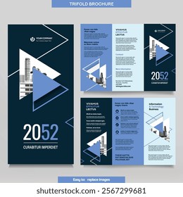 Business Brochure Template in Tri Fold Layout. Corporate Design Leaflet with replaceable image.