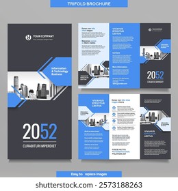 Business Brochure Template in Tri Fold Layout. Corporate Design Leaflet with replaceable image.