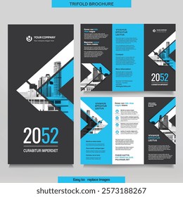 Business Brochure Template in Tri Fold Layout. Corporate Design Leaflet with replaceable image.