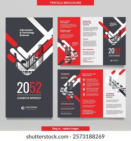 Business Brochure Template in Tri Fold Layout. Corporate Design Leaflet with replaceable image.