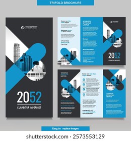 Business Brochure Template in Tri Fold Layout. Corporate Design Leaflet with replaceable image.