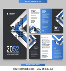 Business Brochure Template in Tri Fold Layout. Corporate Design Leaflet with replaceable image.