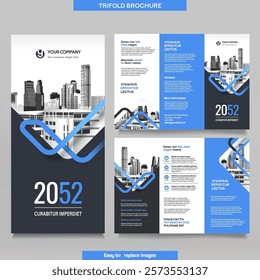 Business Brochure Template in Tri Fold Layout. Corporate Design Leaflet with replaceable image.