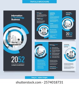 Business Brochure Template in Tri Fold Layout. Corporate Design Leaflet with replaceable image.