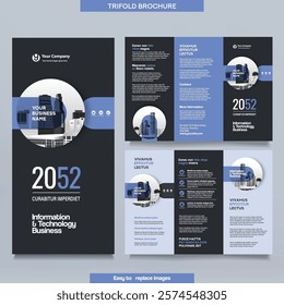 Business Brochure Template in Tri Fold Layout. Corporate Design Leaflet with replaceable image.