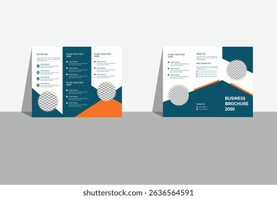 Business Brochure Template in Tri Fold Layout. Corporate Design Leaflet with replaceable image.