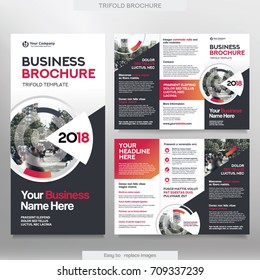 Business Brochure Template in Tri Fold Layout. Corporate Design Leaflet with replacable image.
