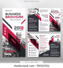 Business Brochure Template in Tri Fold Layout. Corporate Design Leaflet with replacable image.