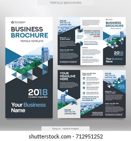 Business Brochure Template in Tri Fold Layout. Corporate Design Leaflet with replacable image.