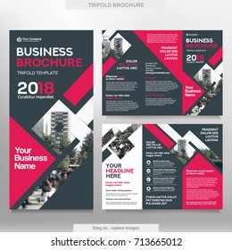 Business Brochure Template in Tri Fold Layout. Corporate Design Leaflet with replacable image.