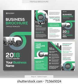 Business Brochure Template in Tri Fold Layout. Corporate Design Leaflet with replacable image.