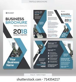 Business Brochure Template in Tri Fold Layout. Corporate Design Leaflet with replacable image.