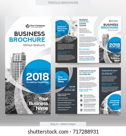 Business Brochure Template in Tri Fold Layout. Corporate Design Leaflet with replacable image.