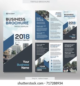 Business Brochure Template in Tri Fold Layout. Corporate Design Leaflet with replacable image.