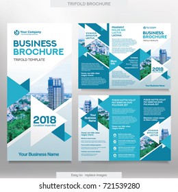 Business Brochure Template in Tri Fold Layout. Corporate Design Leaflet with replacable image.