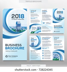 Business Brochure Template in Tri Fold Layout. Corporate Design Leaflet with replacable image.