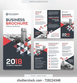 Business Brochure Template in Tri Fold Layout. Corporate Design Leaflet with replacable image.