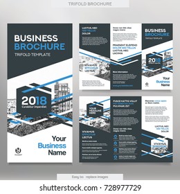 Business Brochure Template in Tri Fold Layout. Corporate Design Leaflet with replacable image.