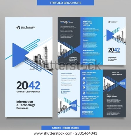Business Brochure Template in Tri Fold Layout. Corporate Design Leaflet with replacable image.