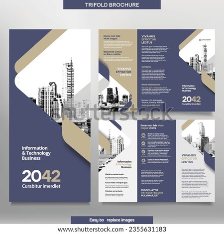 Business Brochure Template in Tri Fold Layout. Corporate Design Leaflet with replaceable image.