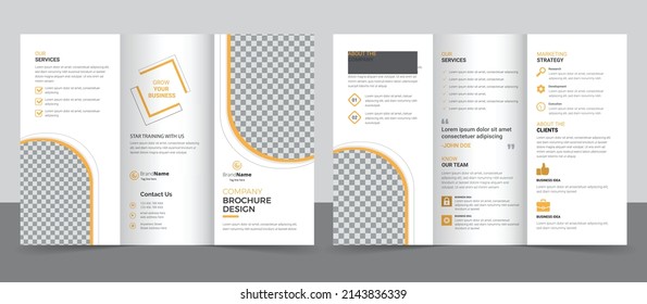 Business Brochure Template in Trifold Layout. Corporate Design Leaflet with Replaceable Image Shape.