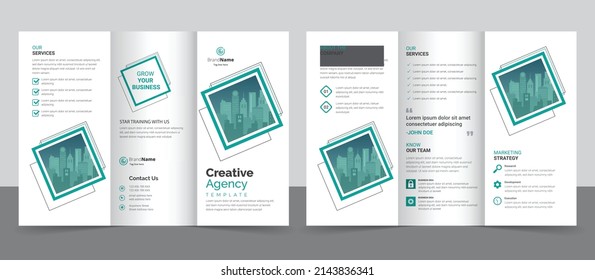 Business Brochure Template in Trifold Layout. Corporate Design Leaflet with Replaceable Image Shape.