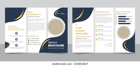 Business Brochure Template in Trifold Layout. Corporate Design Leaflet with Replaceable Image Shape.